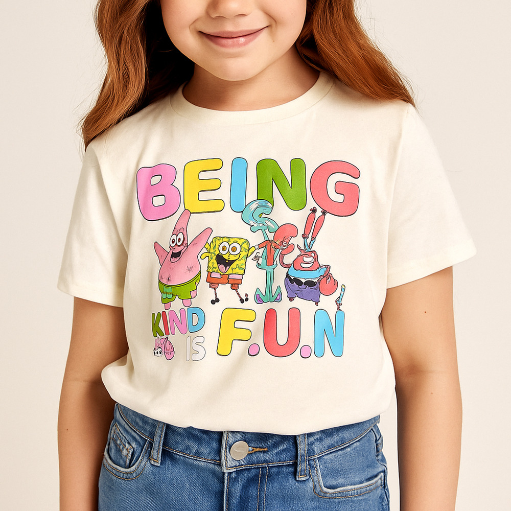 NEW Spongebob Junior T-Shirt XXL Graphic Top White “Being Kind Is F.U.N.” CottoN